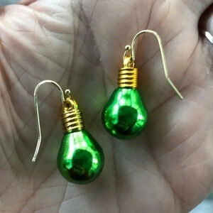 3 for $25/ Green & Gold Festive Holiday Christmas Lightbulb Bulb Drop Earrings
